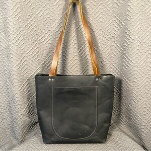 Amish Made Black Leather Gather Bag from Farmhouse Frocks